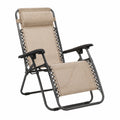 Sedia a sdraio reclinabile in tessuto poliestere beige con telaio in acciaio
