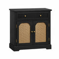 Credenza in legno nero con ante in rattan